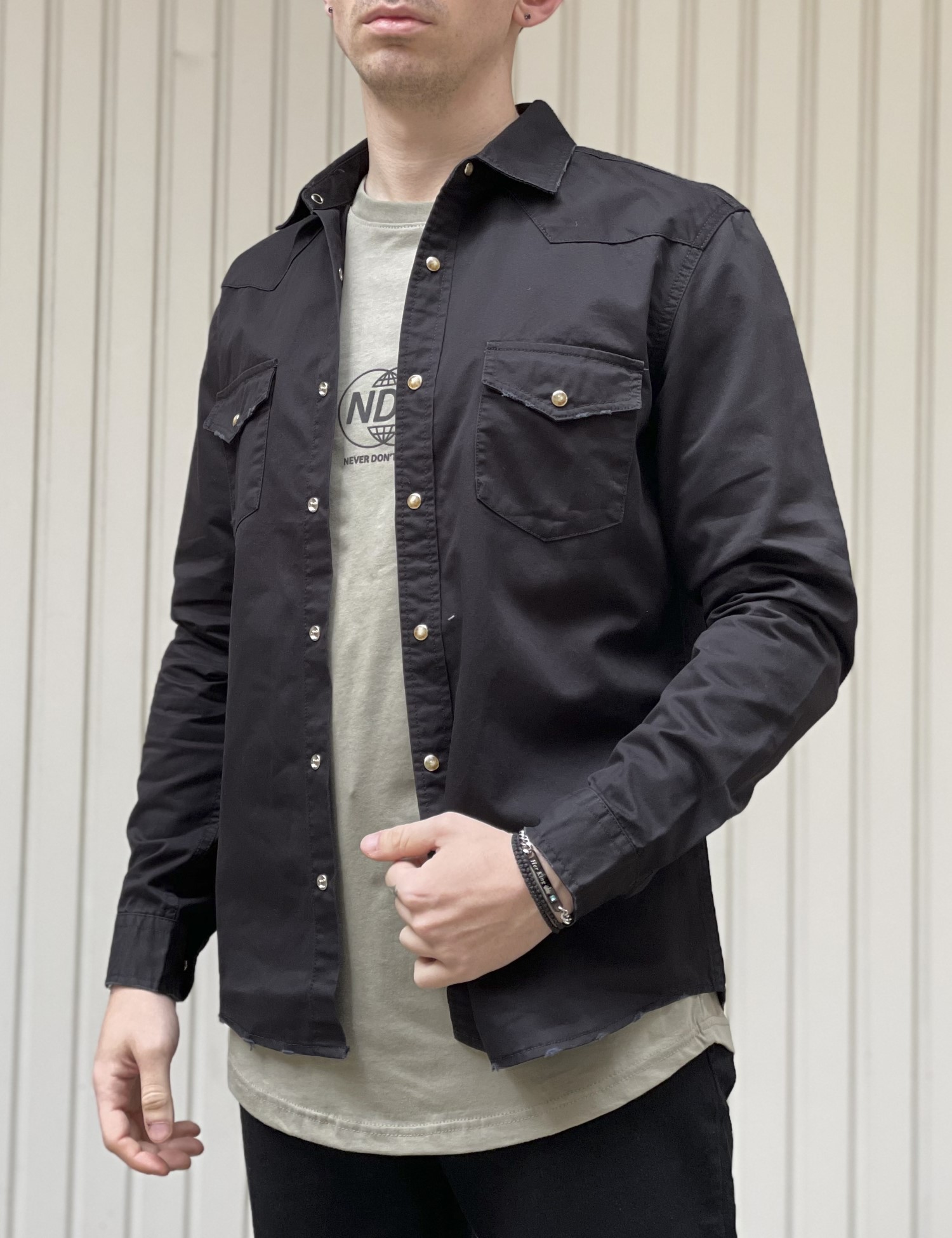 Bread and Buttons ανδρικό μαύρο μακρυμάνικο πουκάμισο BC0151 φωτογραφία